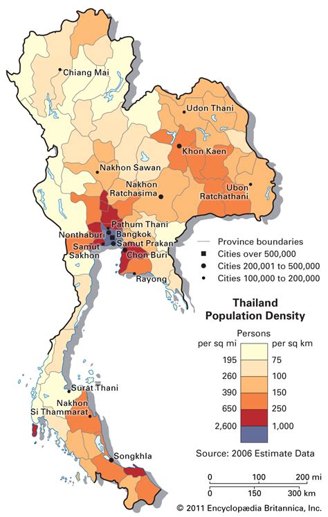 thailand population density map